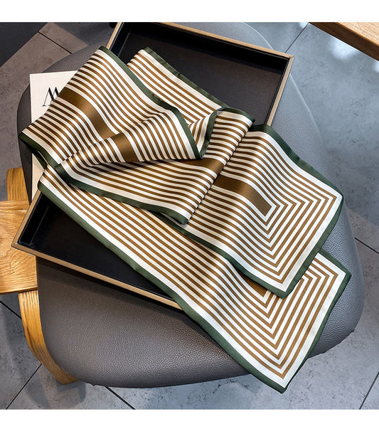 Green striped high-quality satin long scarf, 16*150cm