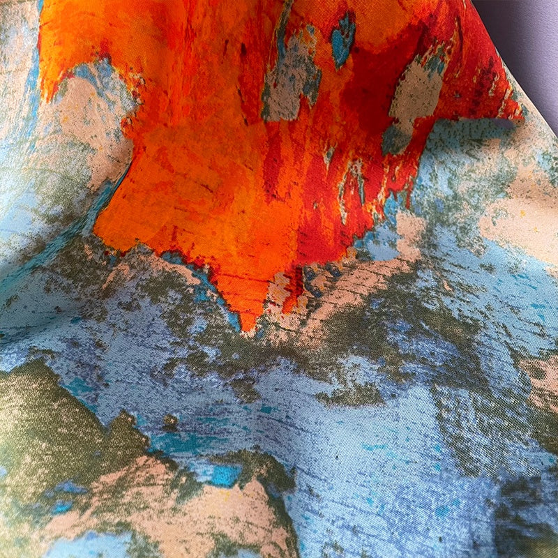 Large silk scarf in the style of an oil painting of a birch forest