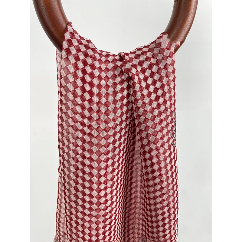 Rose-Red Plaid Long Scarf / Streamer (Gift) — 20 x 165 cm