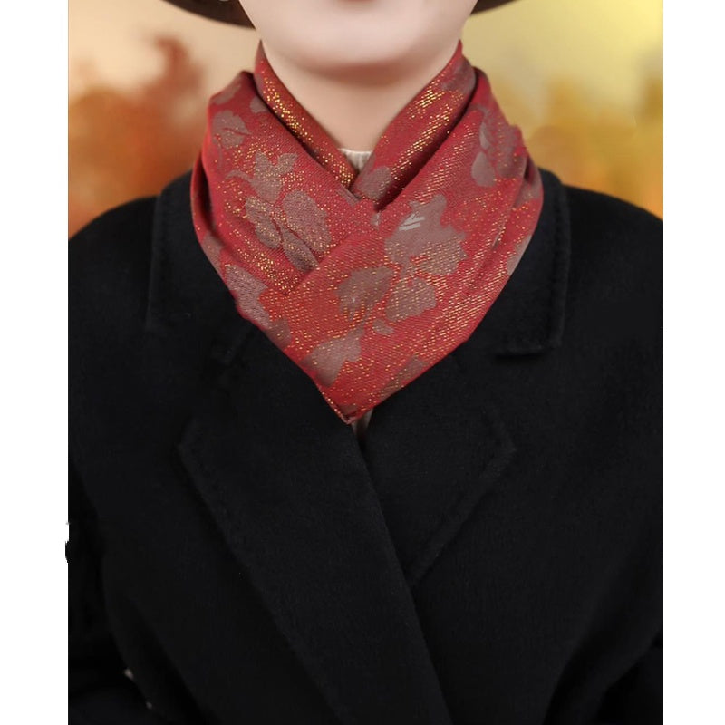 Shimmering Crystal New Year Red Festive Silk and Wool Scarf Gift