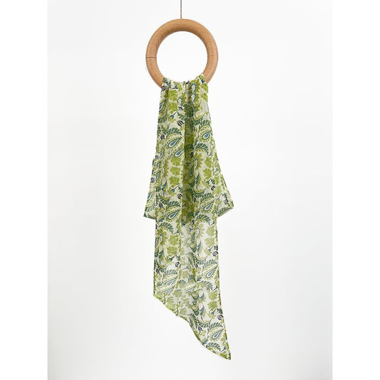 Teal and Green Cashew-Patterned Gift with Long Streamers