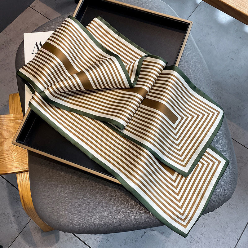 Green striped high-quality satin long scarf, 16*150cm
