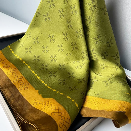 [Avocado Green] Fashionable Temperament 70 Square Scarf New Contrast Color Double-sided Versatile Silk Scarf 70*70cm