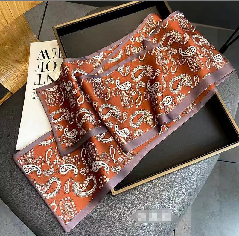 [Exotic Cashew Flower] High-quality satin long silk scarf with thin ribbon for warmth and versatile long silk scarf 16*150cm
