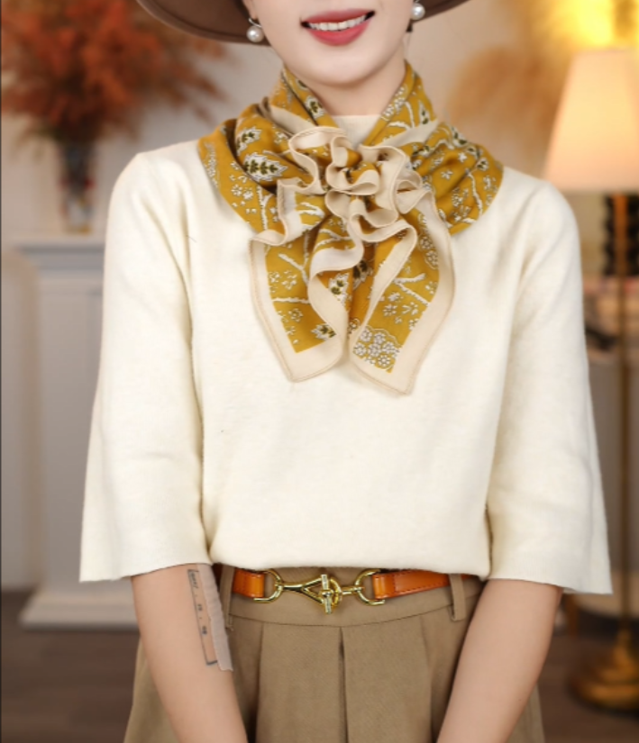 Rice Fragrance Yellow Retro All-Match Scarf