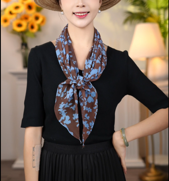 Blue maple leaf long scarf ribbon