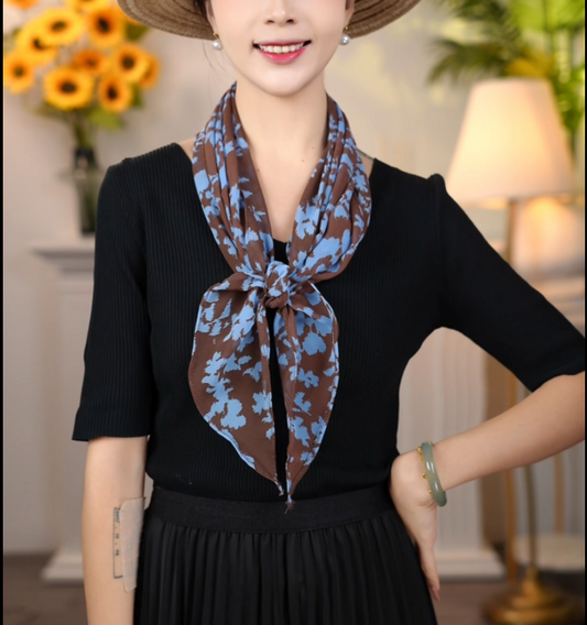 Blue maple leaf long scarf ribbon