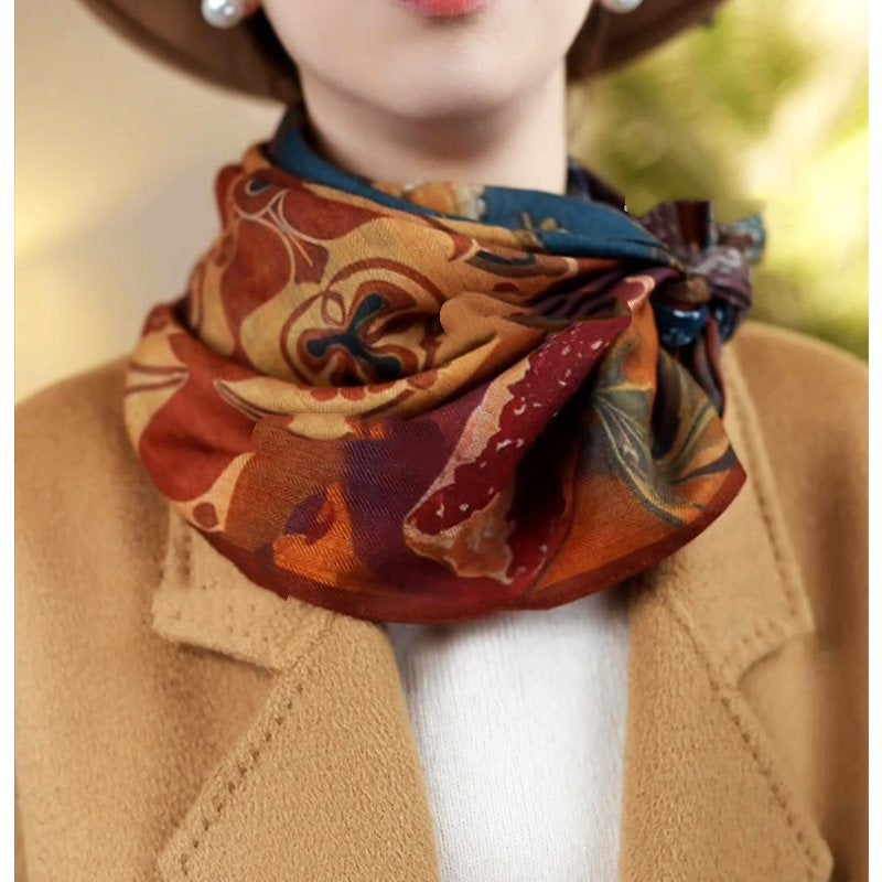 Durian-patterned, warm and flattering large scarf (size 88)