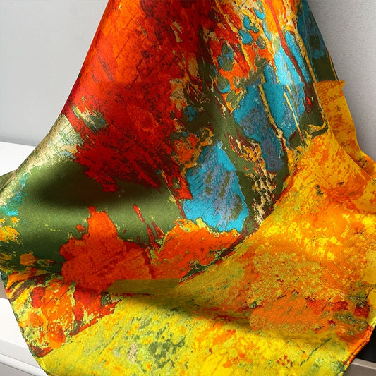 Large silk scarf in the style of an oil painting of a birch forest