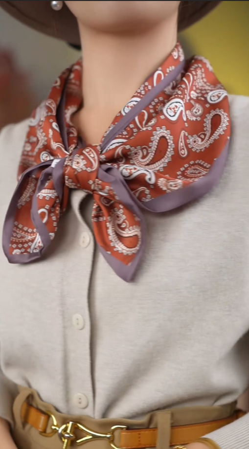 Satin cashew flower versatile long silk scarf