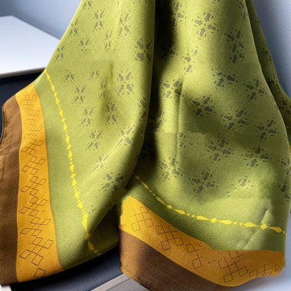 [Avocado Green] Fashionable Temperament 70 Square Scarf New Contrast Color Double-sided Versatile Silk Scarf 70*70cm