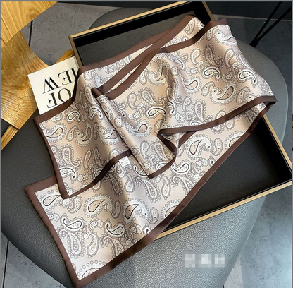 [Exotic Cashew Flower] High-quality satin long silk scarf with thin ribbon for warmth and versatile long silk scarf 16*150cm