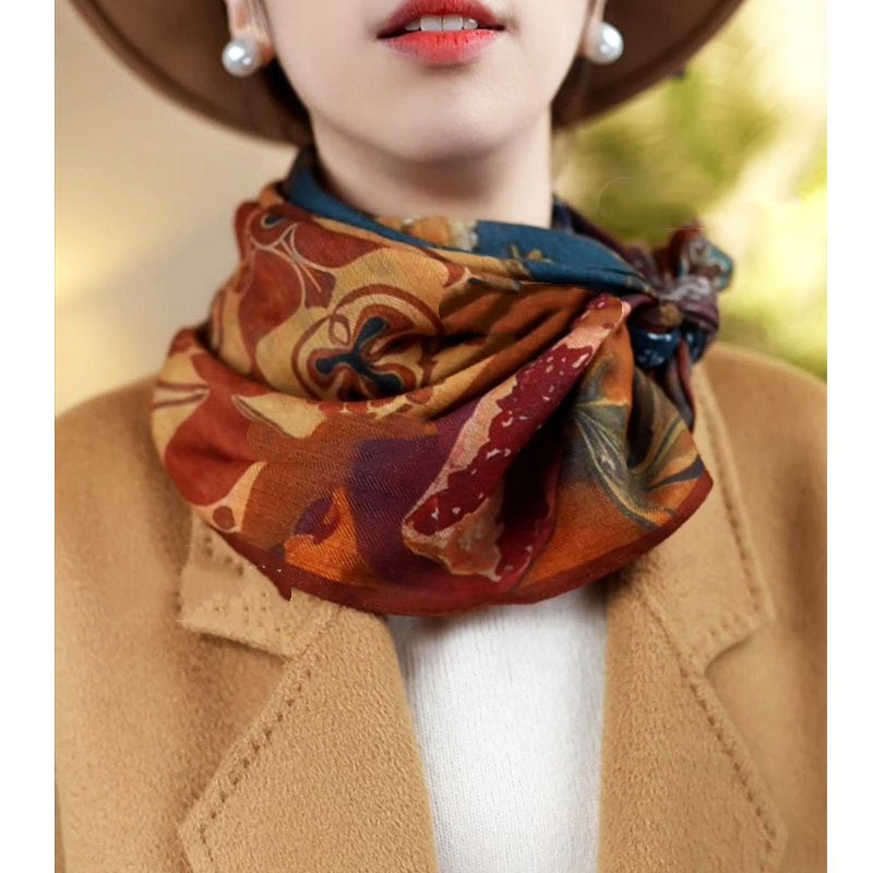 Durian-patterned, warm and flattering large scarf (size 88)