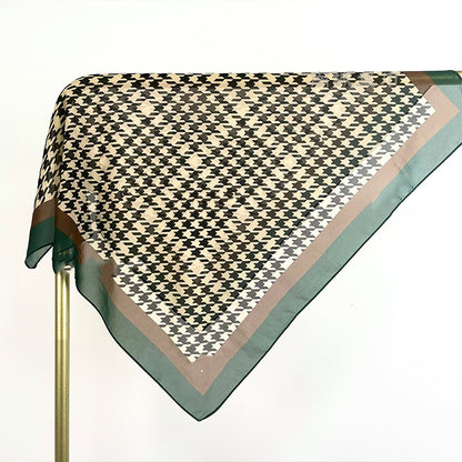 Green houndstooth square scarf, 70*70cm