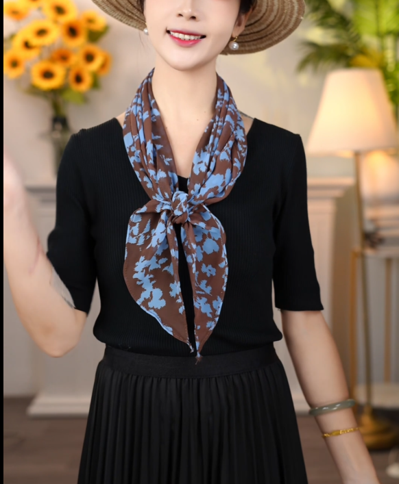 Blue maple leaf long scarf ribbon