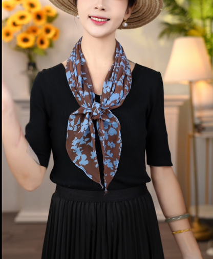 Blue maple leaf long scarf ribbon
