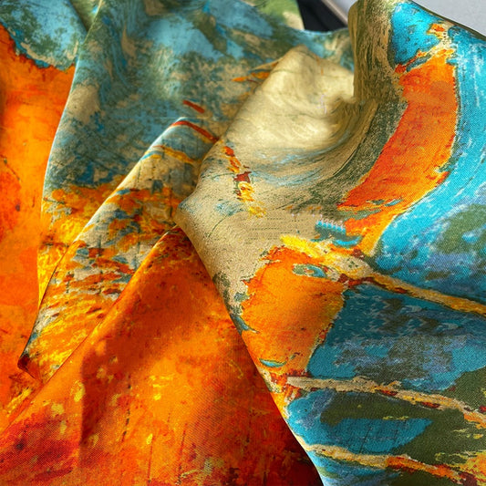 Large silk scarf in the style of an oil painting of a birch forest
