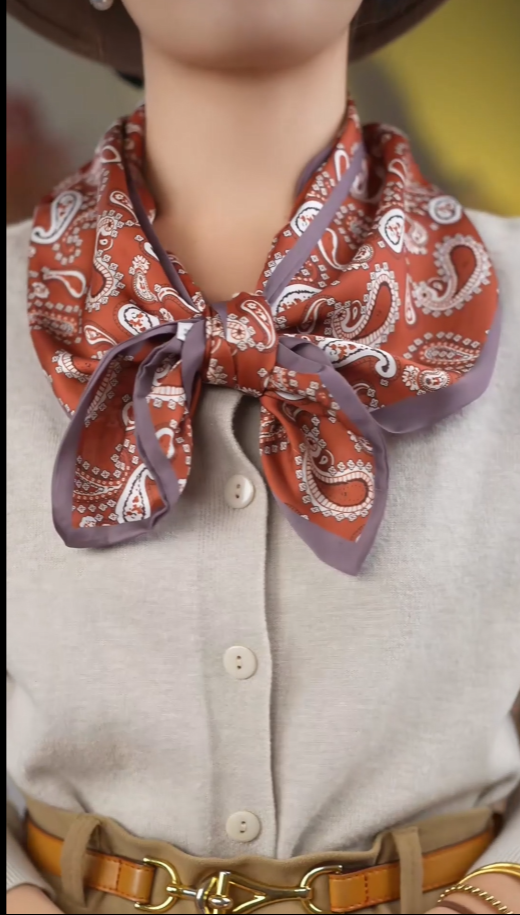 Satin cashew flower versatile long silk scarf