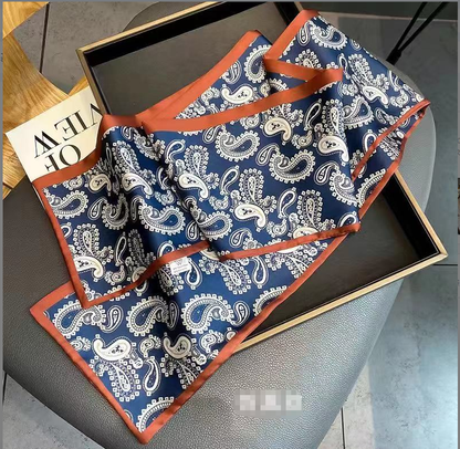 [Exotic Cashew Flower] High-quality satin long silk scarf with thin ribbon for warmth and versatile long silk scarf 16*150cm
