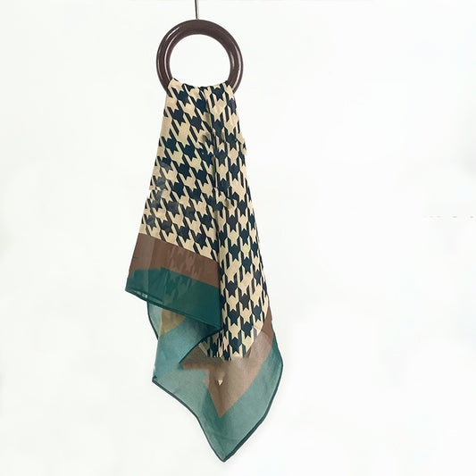 Green houndstooth square scarf, 70*70cm