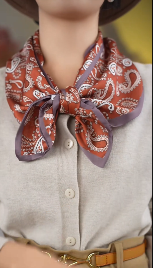 Satin cashew flower versatile long silk scarf