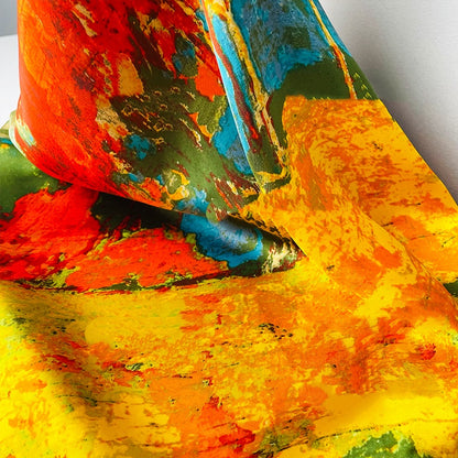 Large silk scarf in the style of an oil painting of a birch forest