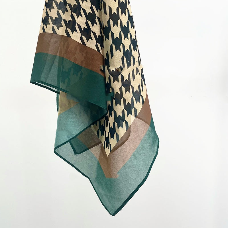 Green houndstooth square scarf, 70*70cm