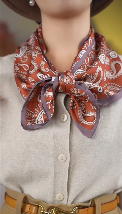 Satin cashew flower versatile long silk scarf