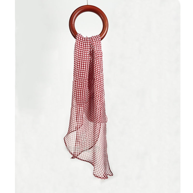Rose-Red Plaid Long Scarf / Streamer (Gift) — 20 x 165 cm