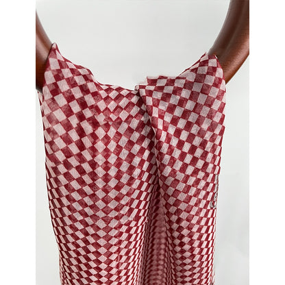 Rose-Red Plaid Long Scarf / Streamer (Gift) — 20 x 165 cm
