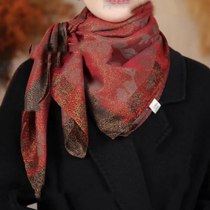 Shimmering Crystal New Year Red Festive Silk and Wool Scarf Gift