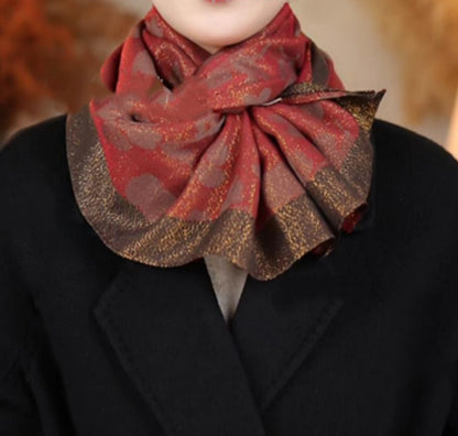 Shimmering Crystal New Year Red Festive Silk and Wool Scarf Gift