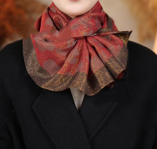 Shimmering Crystal New Year Red Festive Silk and Wool Scarf Gift