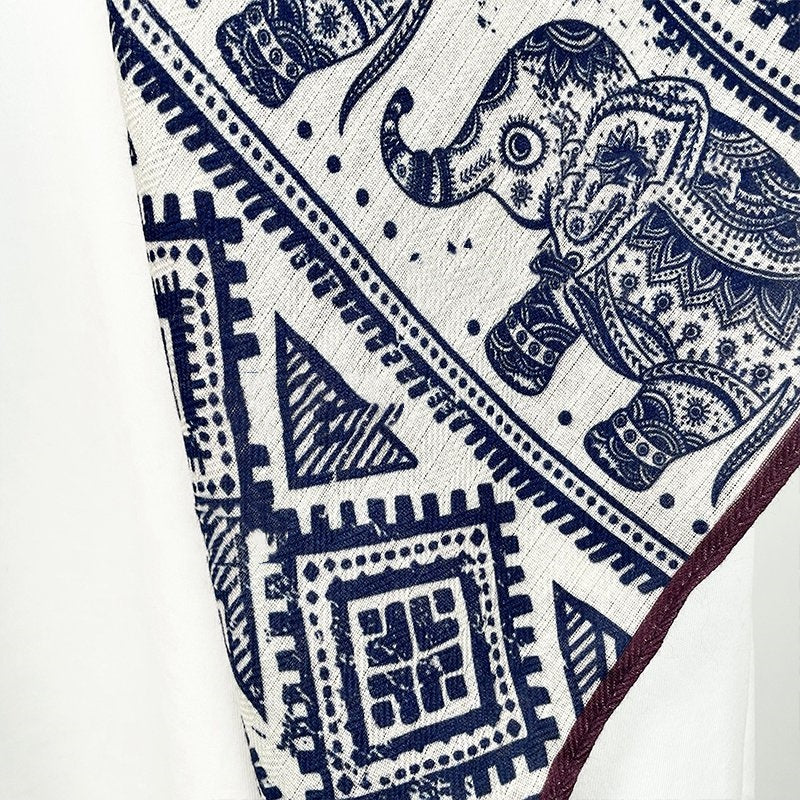 Elephant print velvet and cotton warm scarf
