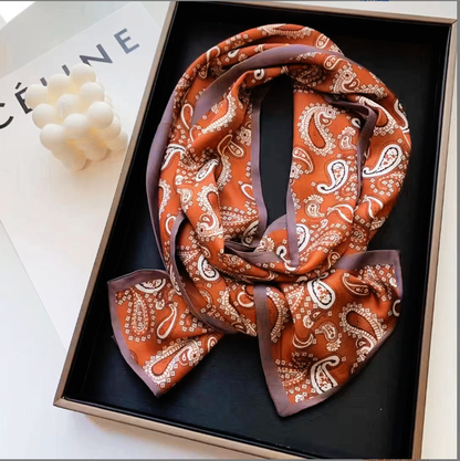 [Exotic Cashew Flower] High-quality satin long silk scarf with thin ribbon for warmth and versatile long silk scarf 16*150cm
