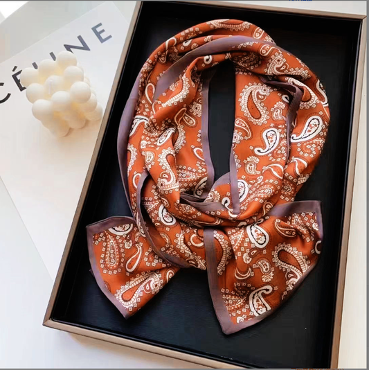 [Exotic Cashew Flower] High-quality satin long silk scarf with thin ribbon for warmth and versatile long silk scarf 16*150cm