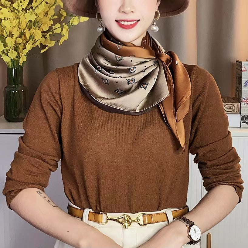 Coffee-colored sophisticated all-season shawl/silk scarf