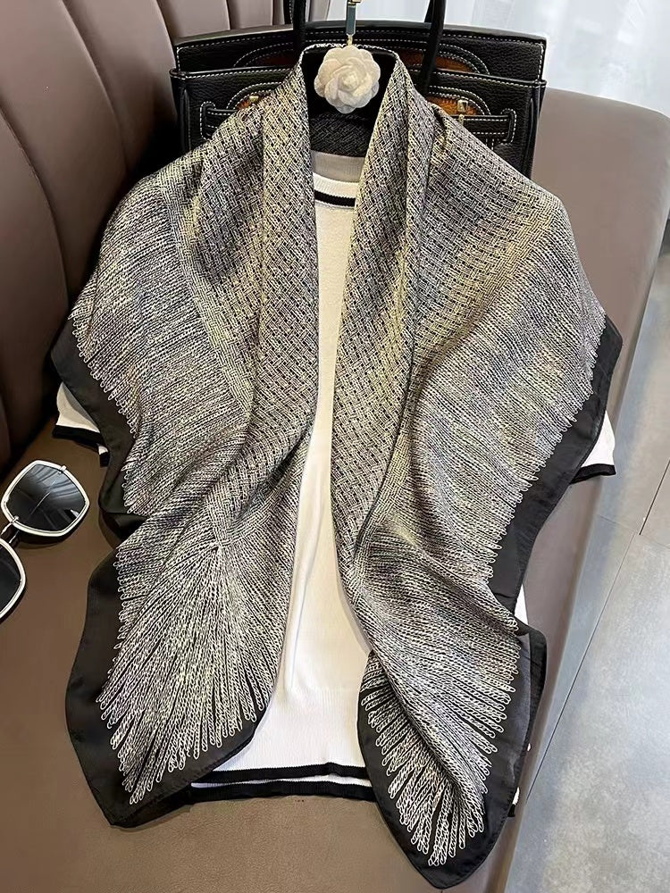 Small fragrant ash high-end versatile large square scarf – Tianlan scarf