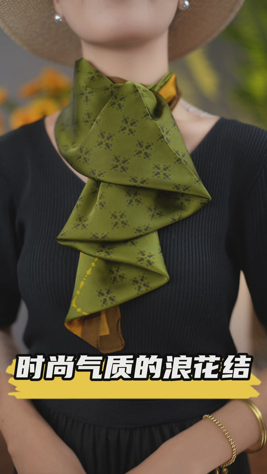 [Avocado Green] Fashionable Temperament 70 Square Scarf New Contrast Color Double-sided Versatile Silk Scarf 70*70cm