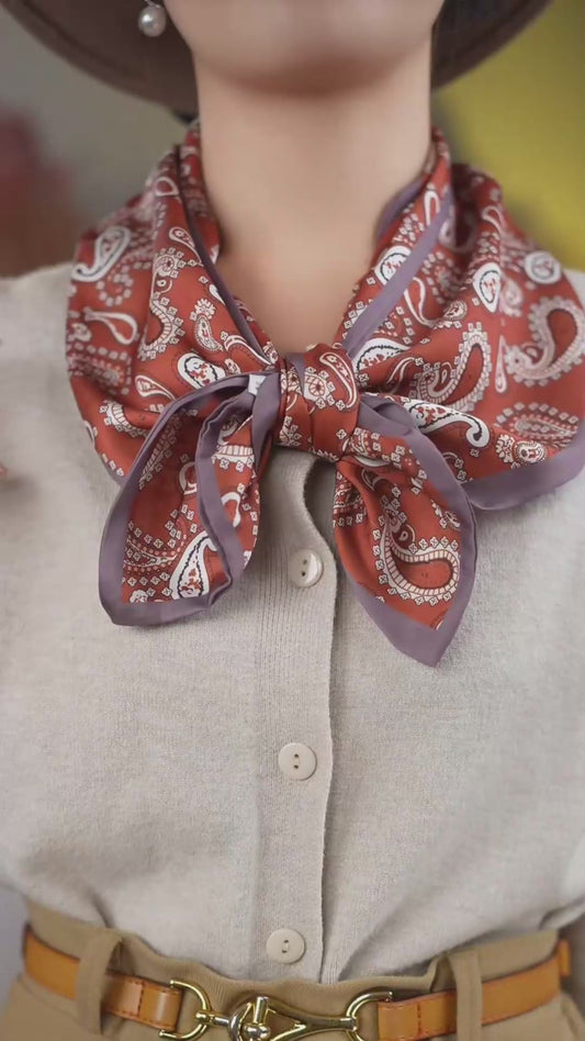 Satin cashew flower versatile long silk scarf